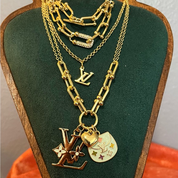 Gold Stack/Layer LV Necklaces and Statement Link Bracelet - Picture 2 of 9